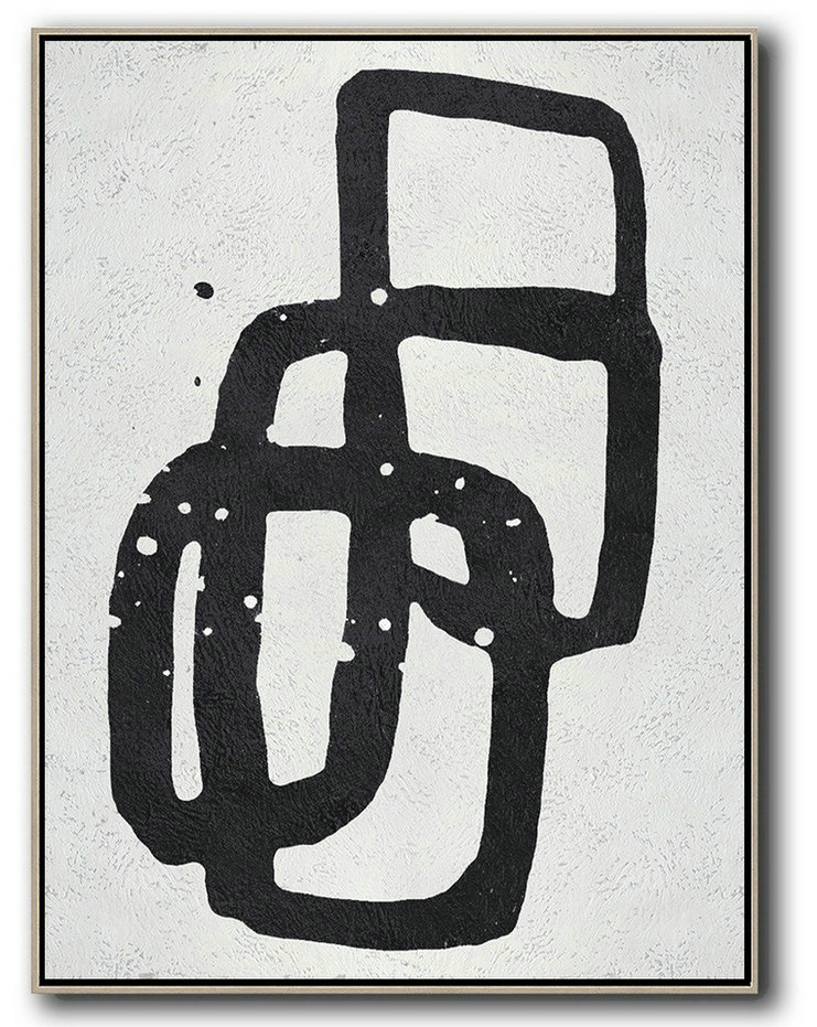 Black And White Minimal Painting On Canvas,Oversized Canvas Art #H9J9